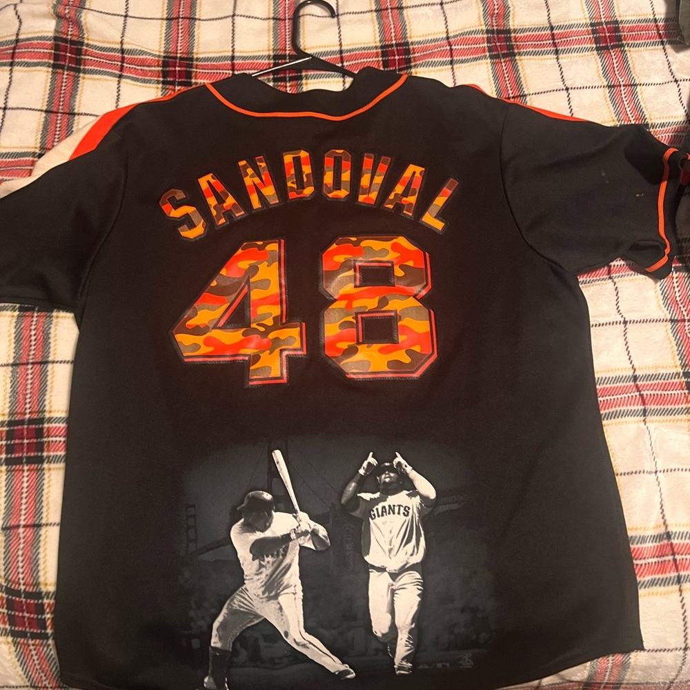 San Francisco Giants #48 Sandoval Camo Accent Jersey - Black/Orange